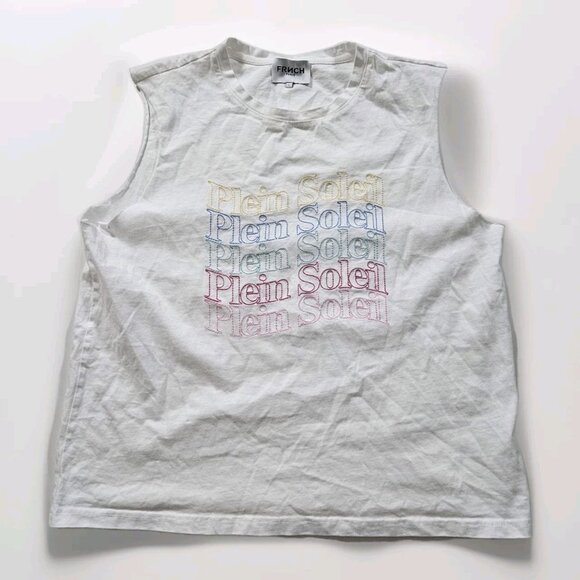 FRNCH Paris Top Women L White Sleeveless Plein Soleil Front Embroidery Boho FLAW - Picture 1 of 16